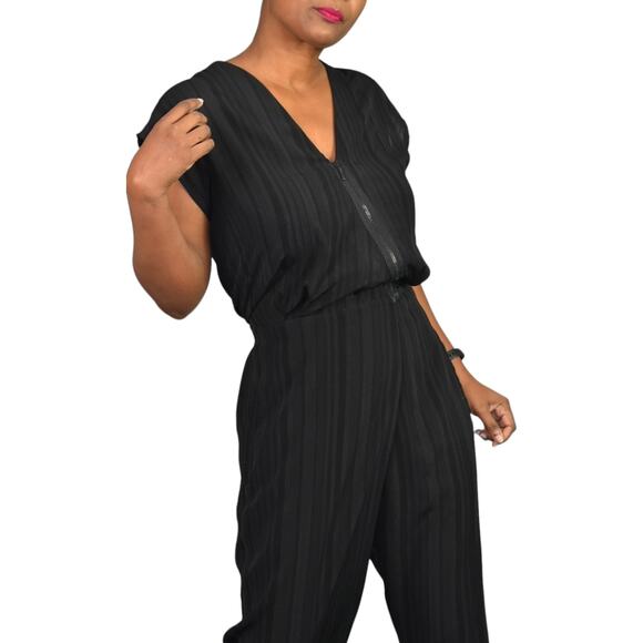 Miriam Ponsa Jumpsuit Black Sheer Asymmetric Zip Relaxed Trouser Size Small - Picture 10 of 15
